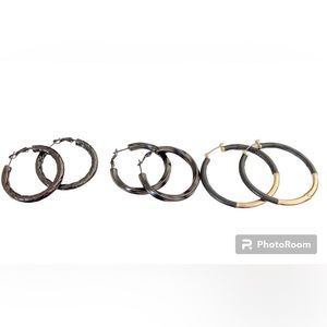 Metal Fashion Hoop Earrings Black and Gold